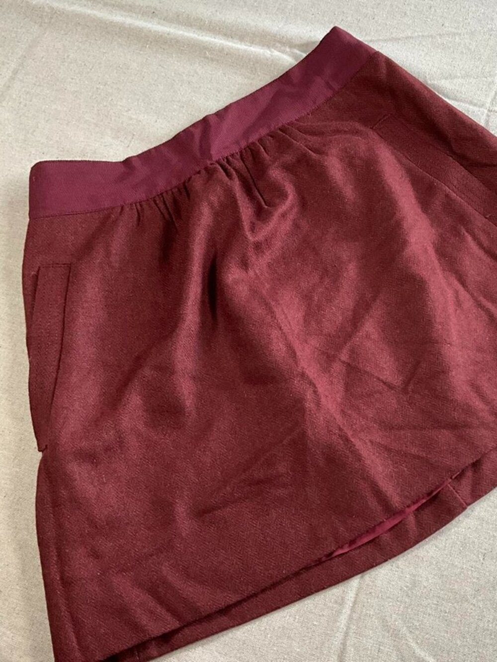 Womens J.Crew Burgundy Red Lined Wool Blend A-Line Minimalist Skirt(Sz 2, 28x14)